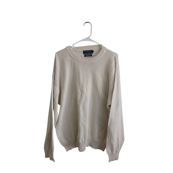 Hathaway Sport Mens L Cotton Cream Knit Pullover Sweater Long Sleeve Casual - Picture 1 of 6